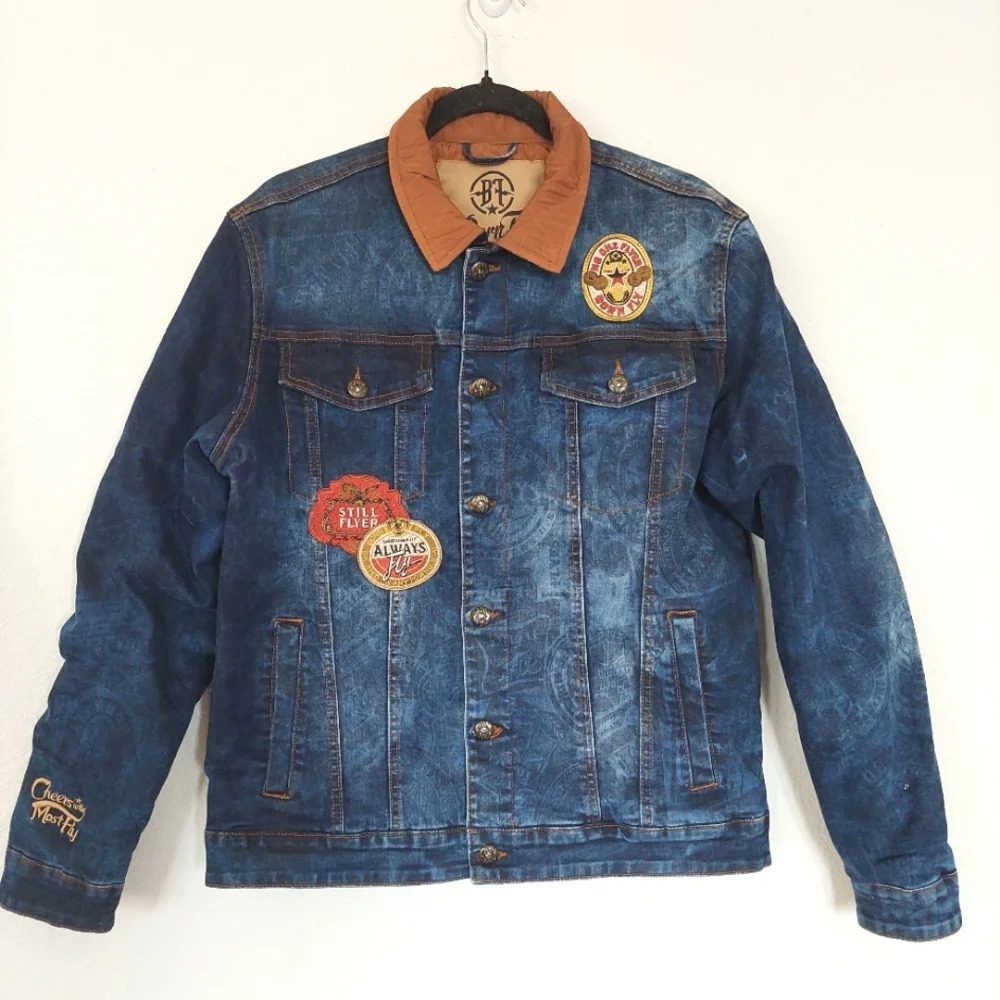 Born Fly Men's Blue Label Patched‎ Denim Jacket Size Meduim